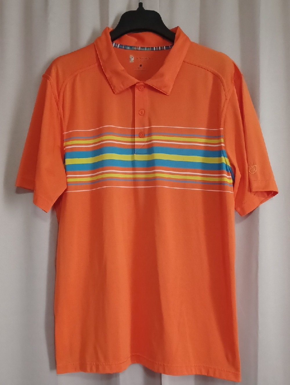 St. Andrews Of Scotland Orange Striped Short Sleeve Golf Performance Polo Sz XL